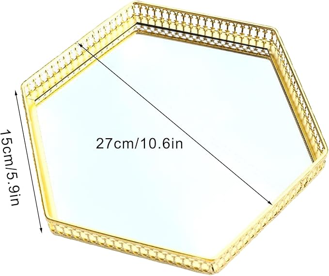 Mirror Tray, Makeup Decorative Storage Mirror Tray, Gold Or Silver Glass Mirror Crystal Vanity Tray, Antique Mirror Serving Tray Round Ornate Jewelry Trinket Organizer Tray for Home Decor(#2)