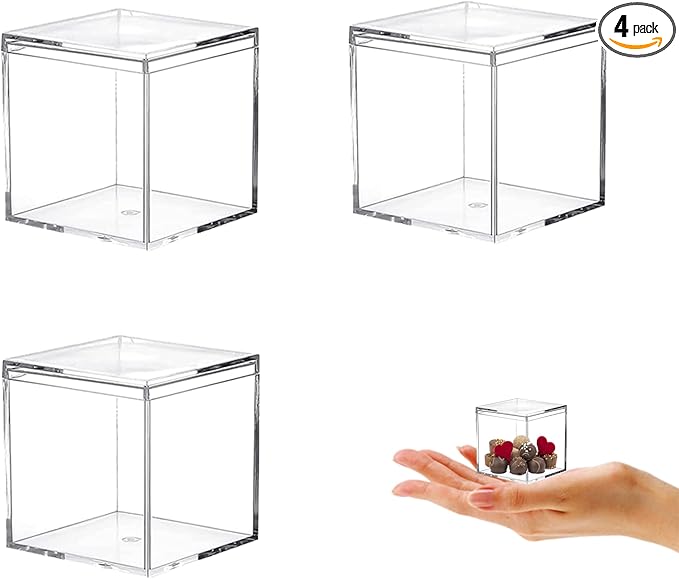 KissYou Small Acrylic Box Clear Boxes with Lid Acrylic Display Candy Boxes Graduation Party Decorative Boxes Transparent Square Cube Storage Box