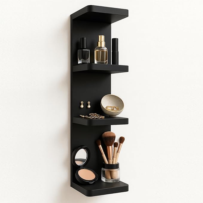 LitaEther Versatile 4 Tier Wall Shelf Unit,Black Lack Wall Shelf,Display Floating Shelf with Round Edge