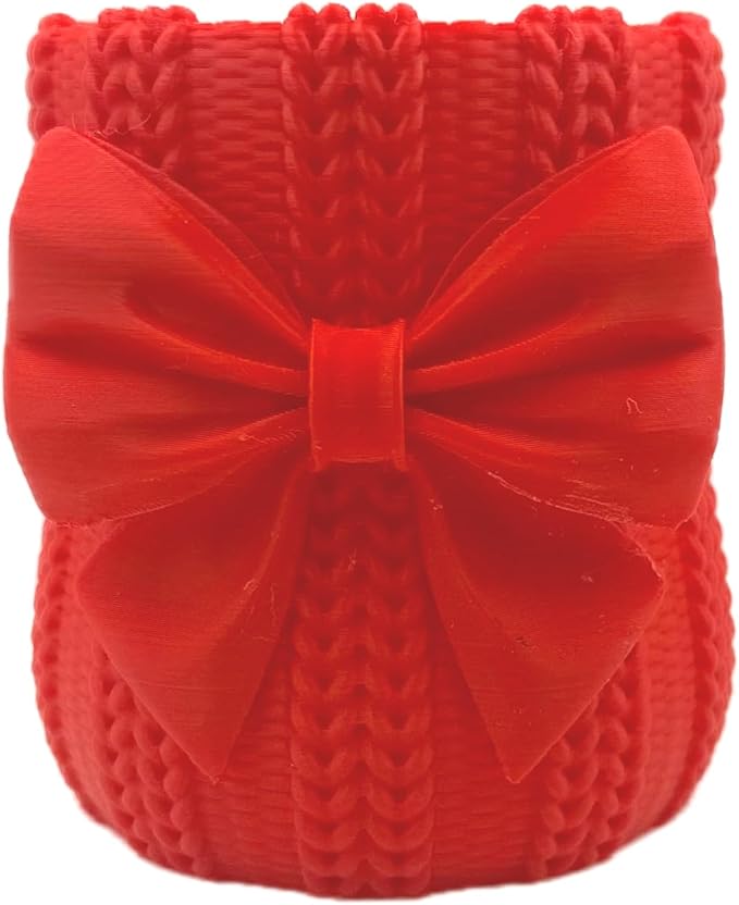 Knitted Bowknot Makeup Brush Holder, Cute Bow Vase, Pen Organizer for Kitchen, Bathroom or Office (Red)