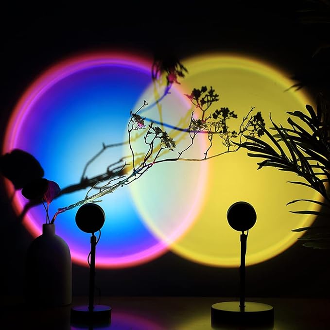 Sunset Lamp, 360° Rotation Sunset Projector Light, 6 Colors Rainbow Projection Night Light, USB LED Atmosphere Lamp for Selfie, Photography, Bedroom Decor, Living Room & Home Ambiance Lighting