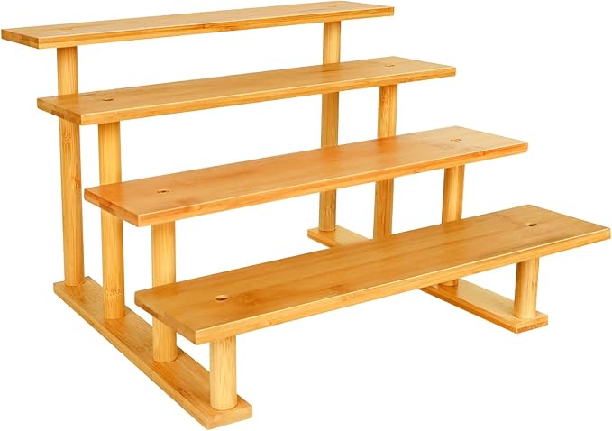 Risers Display 4 Tier Stands Wooden Cologne Organizer, Dessert Table Display Set, Makeup Organizer for Vanity, Food Display Stands for Party, Tiered Tray Perfume Stand, Counter Spice Shelf Risers
