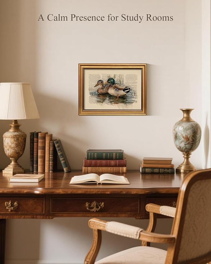 InSimSea Gold Framed Canvas Prints Wall Art, Vintage Nursery Decor, Mallard Duck Animals Paintings Farmhouse Wall Decor, Antique Pictures for Bedroom Living Room Shelf Gift, 12x16inch