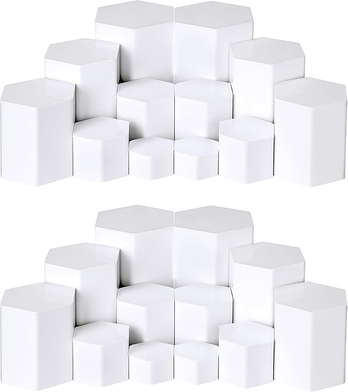 Jetec Hexagonal Jewelry Display Risers Hexagonal Market Display Risers Stands Acrylic Showcase Acrylic Stand for Jewelry Model Figures Decoration, 6 Sizes(White,6 Pieces)