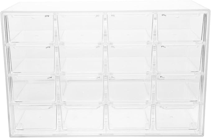 Clear Jewelry Storage Box Earring Holder With Drawers - 16 Grids Jewelry Makeup Organizer Clear Ring Display Case For Beads Nail Tips Necklace Stationery 9.43x6.09x3.85