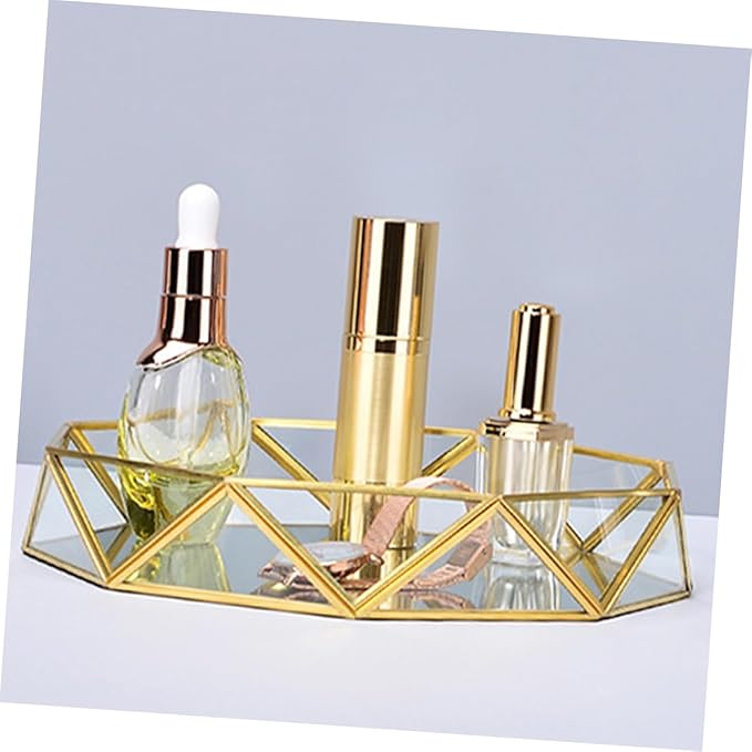 CHILDWEET Decorative Mirror Tray for Dresser Elegant Glass and Makeup Organizer for Jewelry Perfume and Trinkets Versatile Vintage Design for Home Hotel and Retail Display