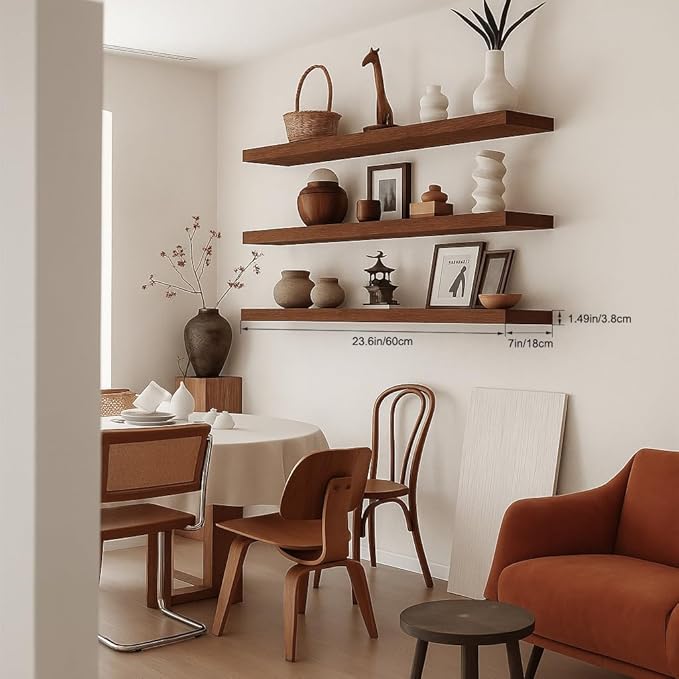 Floating Shelves for Wall, Bathroom Shelves Over Toilet, Wall Shelves & Book Shelf for Room, Hanging Shelf, Modern Wooden Mounted Floating Shelves, 24x7x1.5 in (Walnut-Like, Set of 3)