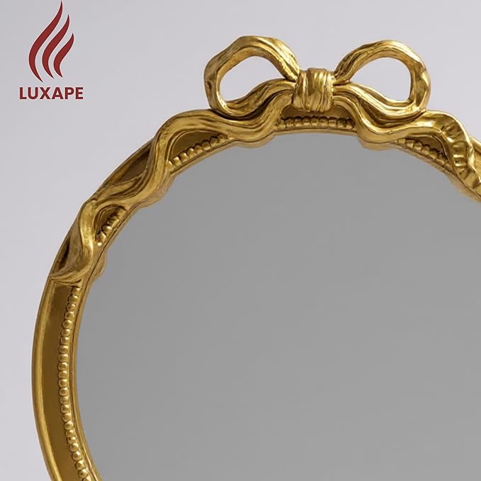24-Inch Gold Bow Resin Mirror – Perfect Decorative Accent for Nursery and Elegant Baby Room Decor (Gold, 26x24in)