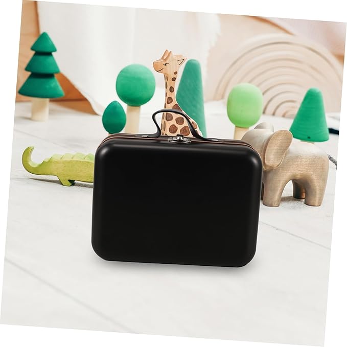 Levemolo Mini Suitcase Iron Storage Box Vintage Decorative Container for Coins and Candy Compact Organizer for Parties and Weddings Black Tin Plate Design