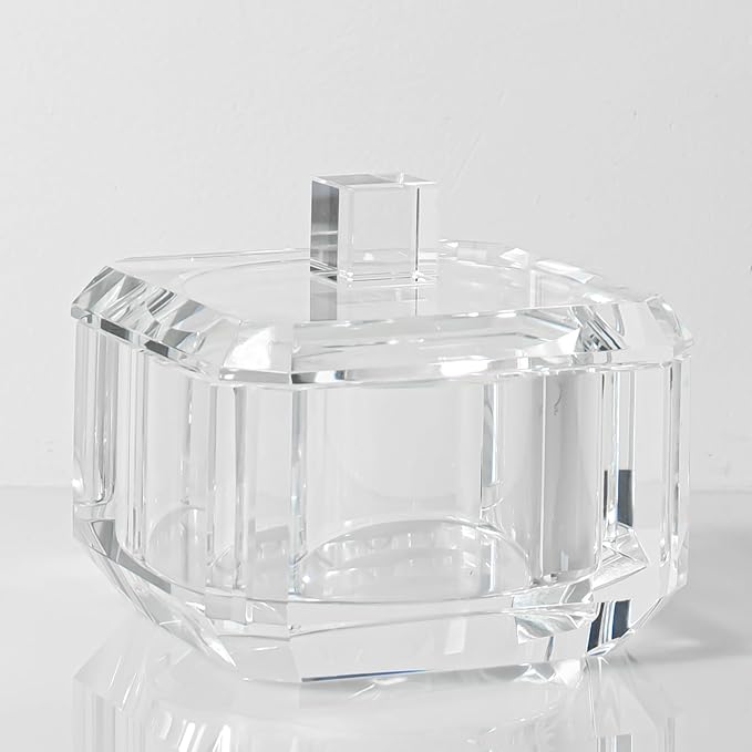 Crystal Candy Dish with Lid, Clear Candy Containers Desk Decor, Jewelry Box Candy Jar W 4" x H 3.5", Comes With Gift Box