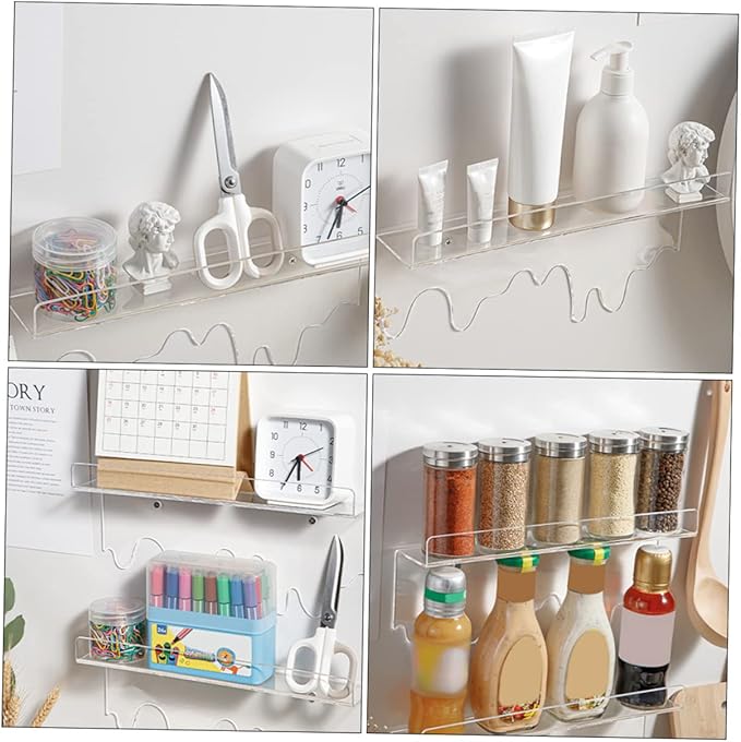 DOITOOL Clear Acrylic Wall Floating Shelf 2-Pack Wall-Mounted Storage Rack for Cosmetics Makeup Brush Organizer Bathroom Kitchen Living Room Display 11.81X5.90X2.55 Inches