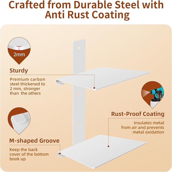 Professional Invisible Floating Book Shelves for Wall, 8 Tier Vertical Spine Book Tower Hanging Bookshelves, Wall Mounted & Space Saving, Heavy Duty Metal Book Organizer for Home Office, 4 Pack White