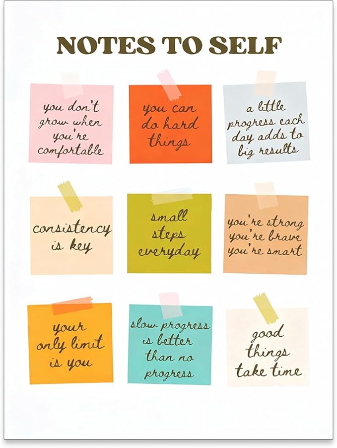 WIUHIO Notes To Self Motivational Quotes Wall Art Mental Health Canvas Poster Modern Colorful Inspirational Prints for Office Home Living Room Wall Decor 12X16 inch Unframed