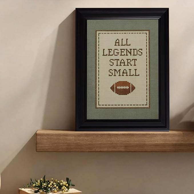 Positive Affirmations Wall Art Boys Sports Football Canvas Poster All Legends Start Small Motivational Quote Prints for Nursery Room Wall Decor 16X20 inch Vintage Framed