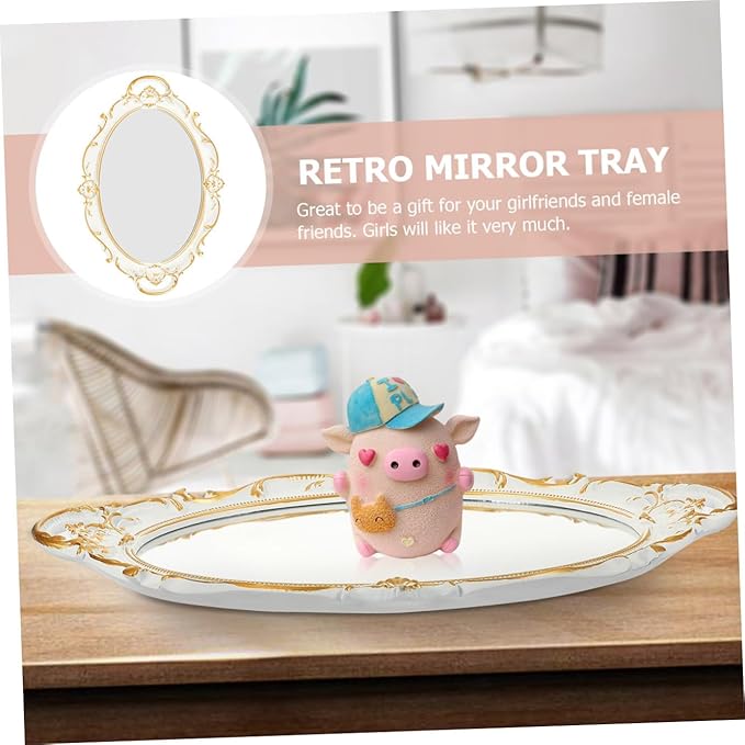 IMIKEYA European Style Vintage Mirror Tray Elegant Makeup Organizer for Home Decor and Photography Retro Storage Plate for Vanity Coffee Table and Giving