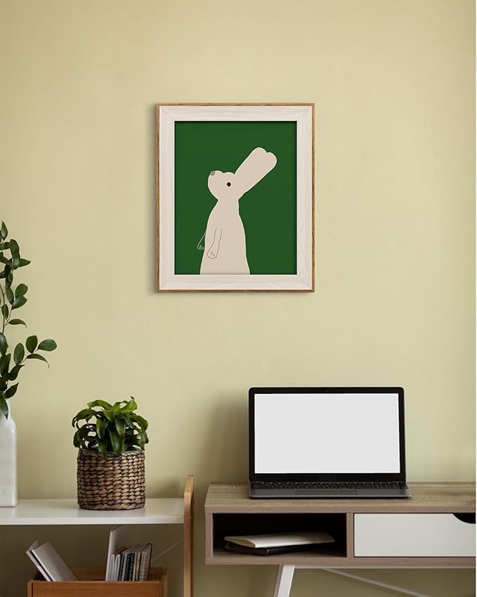 VIYYIEA Framed Wall Art for Living Room, Rabbit Canvas Prints, Easter Home Decor, Cartoon Painting Picture, Bathroom Wall Decor Gifts for Friends or Family - 12L x 10W