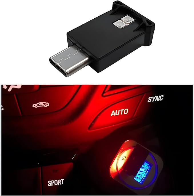 USB Type C LED Ambient Light, 8 Colors RGB Dynamic Gradient Brightness Interior Atmosphere Lamp, Mini Adjustable Car Accessories Replace Lighting Parts for Home Laptop