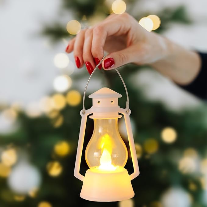 12Pcs LED Mini Vintage Lanterns Decor Indoor Decorative Outdoor Hanging Lantern Decorative Small Candle Lanterns Farmhouse Decor for Wedding Centerpiece,Halloween,Christmas,Farmhouse Decorative