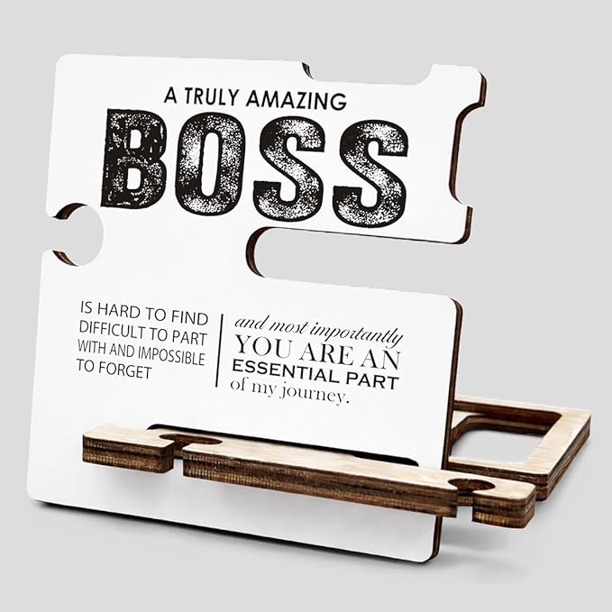 Appreciation Gifts for Boss Leader - Multi-functional Desk Organizer - Motivational Amazing Boss Office Quote Wooden Sign for Office Desk Shelf Decor