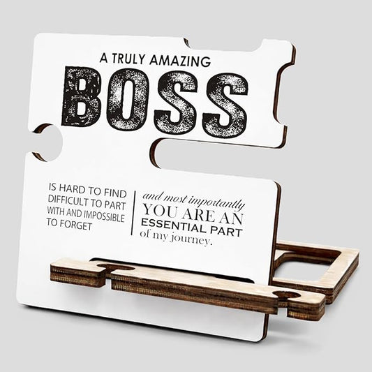 Appreciation Gifts for Boss Leader - Multi-functional Desk Organizer - Motivational Amazing Boss Office Quote Wooden Sign for Office Desk Shelf Decor