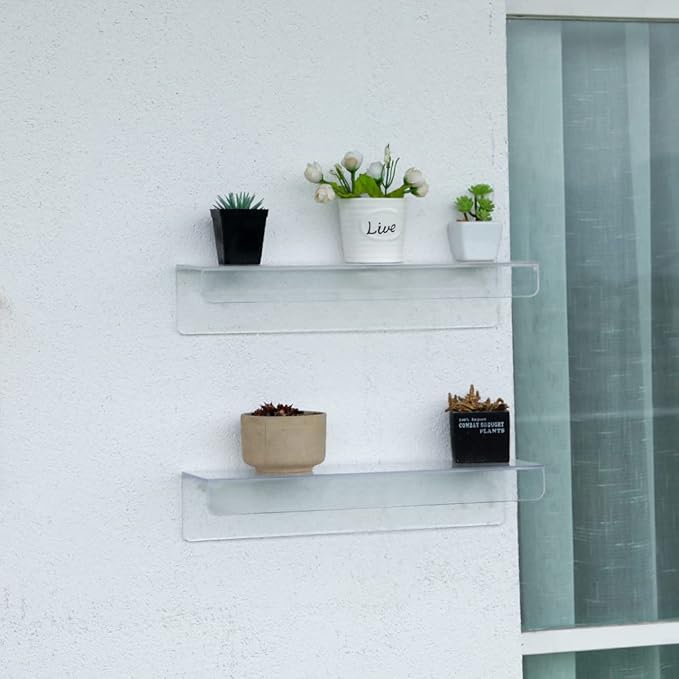 6 Pcak Clear Acrylic Shelves for Bedroom,Room,15 Inch Bathroom Wall Shelf & Organizer,Invisible Floating Shelves & Wall Storage for Collectibles Perfume Shelf,Record,Funko Pop,Lego Display,Bookshelf
