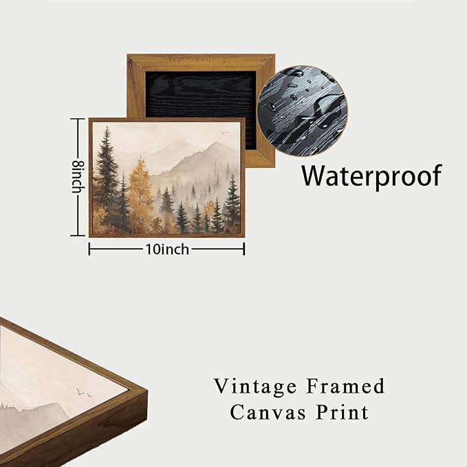 OIQArtOIQ Vintage Framed Wall Art Autumn Mountain Landscape Canvas Art Prints Fall Forest Rustic Farmhouse Pictures Wall Decor Modern Cottagecore Paintings Artwork For Bedroom Bathroom Living Room