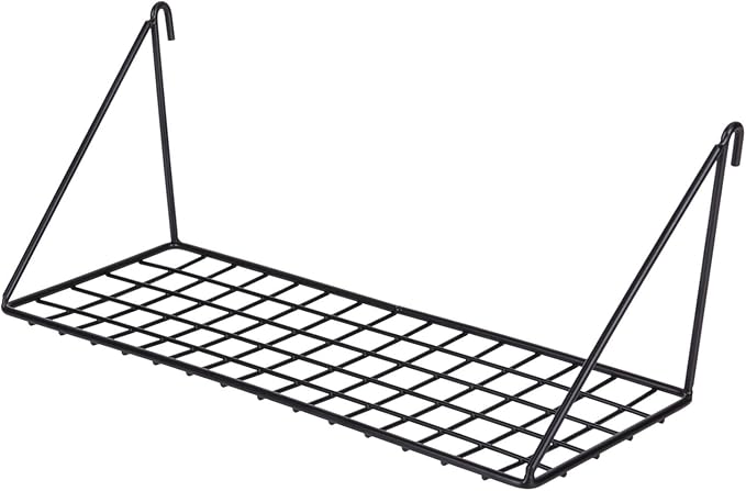 Kaforise Hanging Straight Shelf for Wire Wall Grid Panel, Small Wire Wall Organizer and Display Shelf, Size 11.8" X 4.3",Black Painted