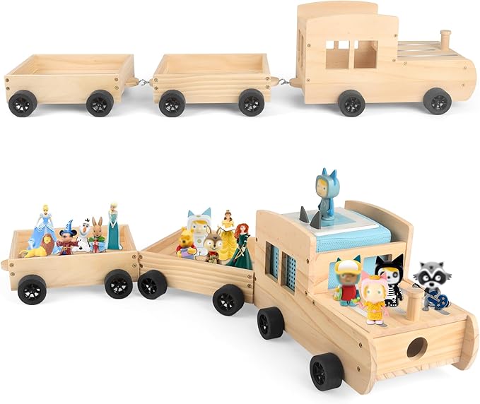 Train for Tonies Box 1/2 Organizer Storage Shelf, Wooden Bus Magnetic Storage Holder for Toniebox Player Tonies Figures Characters for Children, Display Collection 20~30 Tonie Box Characters