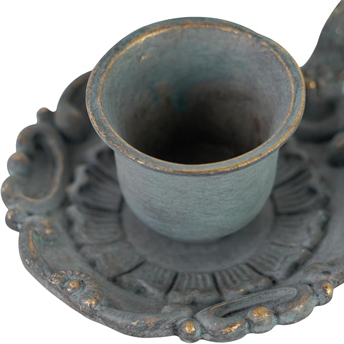 NIKKY HOME Mini Taper Candle Holders Set of 2, Rustic Metal Candlestick for Table Centerpieces, Wedding Decor and Dinner Party, Blue