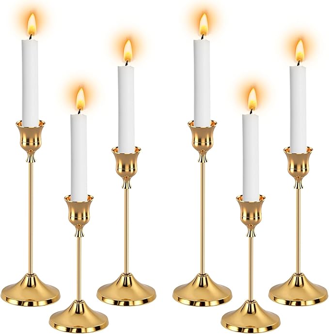 6pcs Gold Candle Holders, Candlestick Holders Taper Candle Holders for Pillar Candles Sticks Holder Decor Halloween Christmas Decorations Candle Candelabros para Centros de Mesa