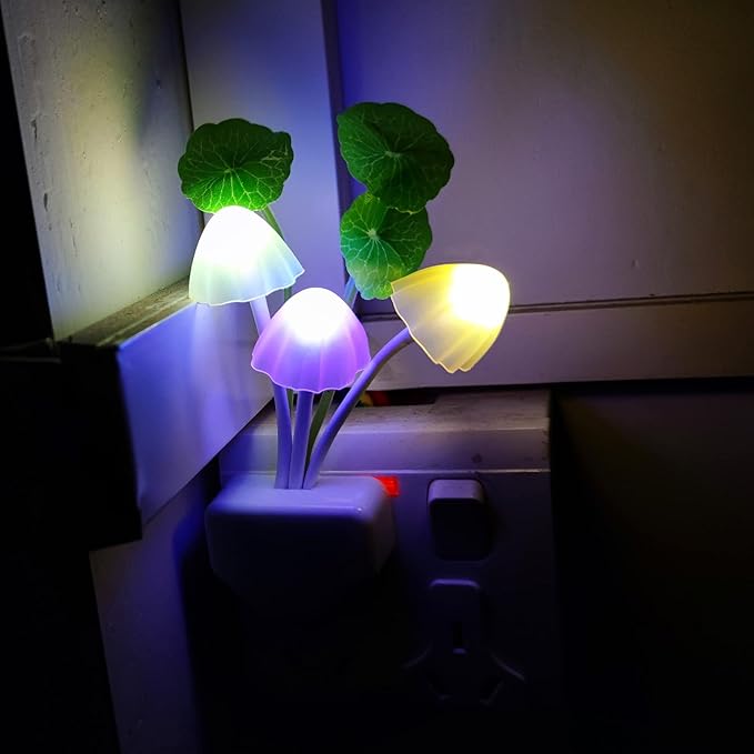 AUSAYE Color Change Led Night Light w/Smart Sensor, Plug-in Night Lights for Kids Adults Cute Mushroom Night Light Lamp Bedroom Home Decor Light Wall Lamps NightLight