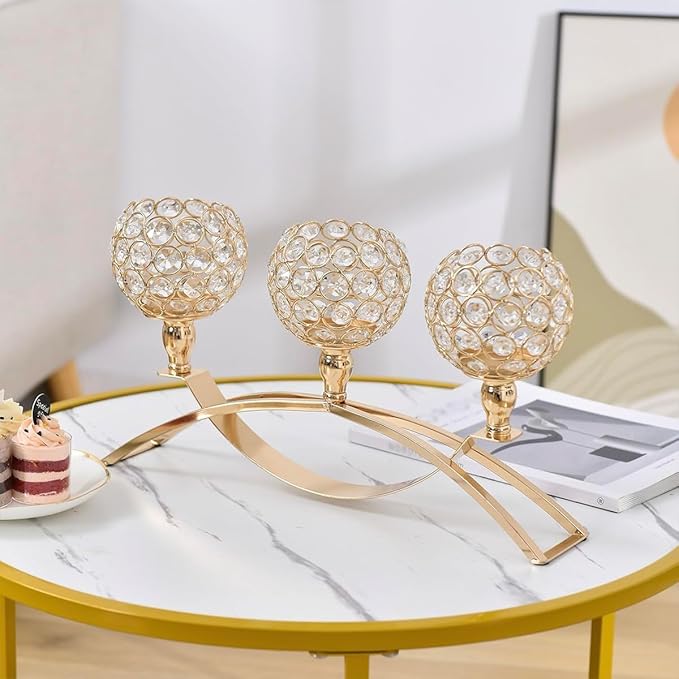 VINCIGANT Candle Stick Holder Decor Gold Candle Holders for Wedding,3-Candle Candelabras for Valentine's Day Party Dinning Room Table Centerpiece,Gift Boxed for Housewarming