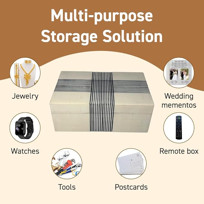 Perilla Home ﻿Home Decor Decorative Storage Wooden Box Small Wooden Organizer Tool Stash Card Craft Trinket Memory Keepsake Jewelry Box for Men and Women, Thin Line, Gifts For All Black & Off White