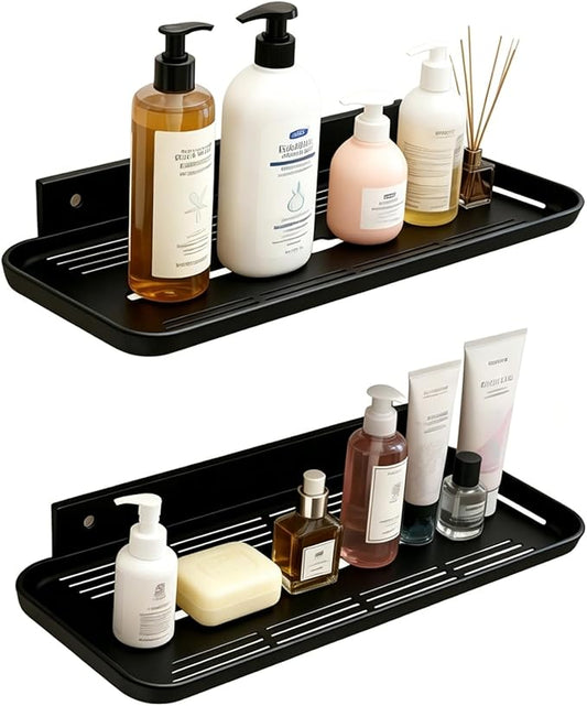 2pc Wall Mounted Floating Shelf, Self Adhesive Small Shelf, No Drill Shelves for Wall, Floating Shelves Damage-Free Expand Walls Space for Living Room Kitchen Bathroom (2, Black)