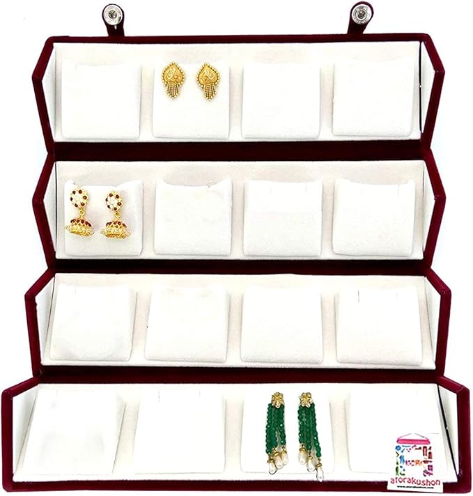 atorakushon 12 Pair Earrings Velvet Organizer Jewellery Box For Women and Girls Pack of 1 Maroon