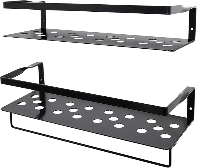 Uten Floating Shelves, Wall Mounted Iron Shelves Set of 2, Bathroom Storage Iron Shelves with Towel Rack, Wall Hanging Organizer Decor Shelf for Bathroom, Kitchen, Bedroom, Living Room