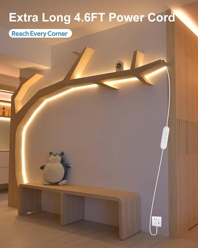 ALITOVE USB LED Light Strip 5V 6.56FT 3000K Warm White COB LED Strip Lights with Remote Lights Dotless Super Bright Dimmable Flexible for TV Backlight Bedroom Under Cabinet Kitchen Shelf Lighting