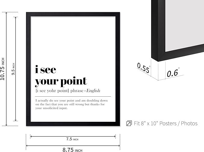 Poster Master Vintage Typography Poster - Retro Dictionary Print - I See Your Point Definition, Book Page, Funny - Gift for Colleague, Friend - Wall Decor for Home, Office, 8x10 Black Framed