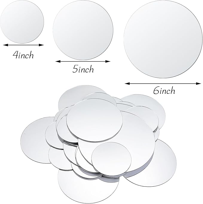 Jetec 40 Pieces Mini Size Round Mirror Small Round Mirror Adhesive Tiles Home Decoration for Crafts and DIY Projects Supplies(4 Inch, 5 Inch, 6 Inch)