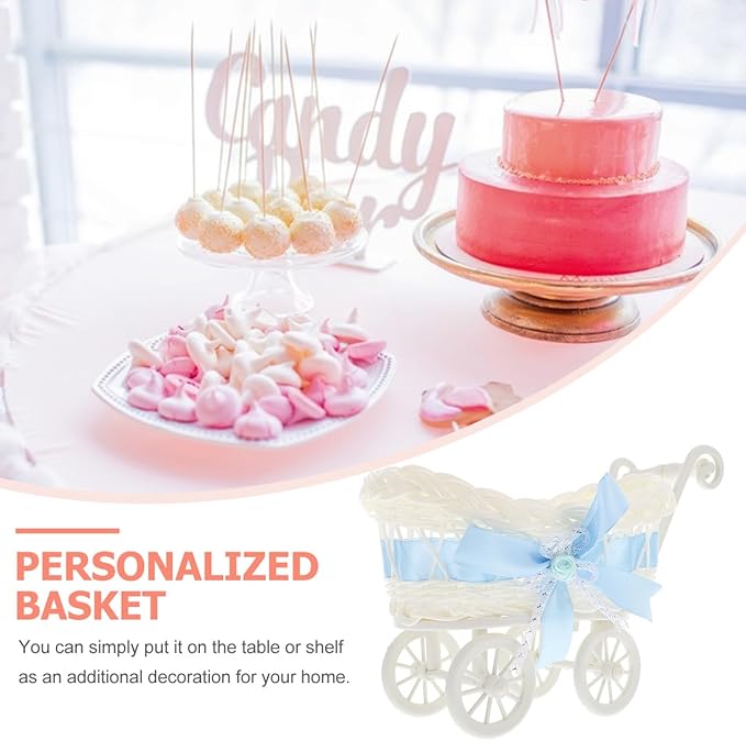 Gadpiparty Woven Storage Basket Mini Rattan Trolley Candy Container Desktop Organizer for Party Decorations Baby Shower Basket 9.5 X 5.5 X 6.7 Inches