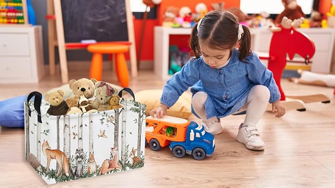 Essme Rectangular Animal Baskets,Kids Storage Box,Cute Basket for Kids with Handles for Room Decor, Book Bins,Shelf Basket.(Tree trunk animals)