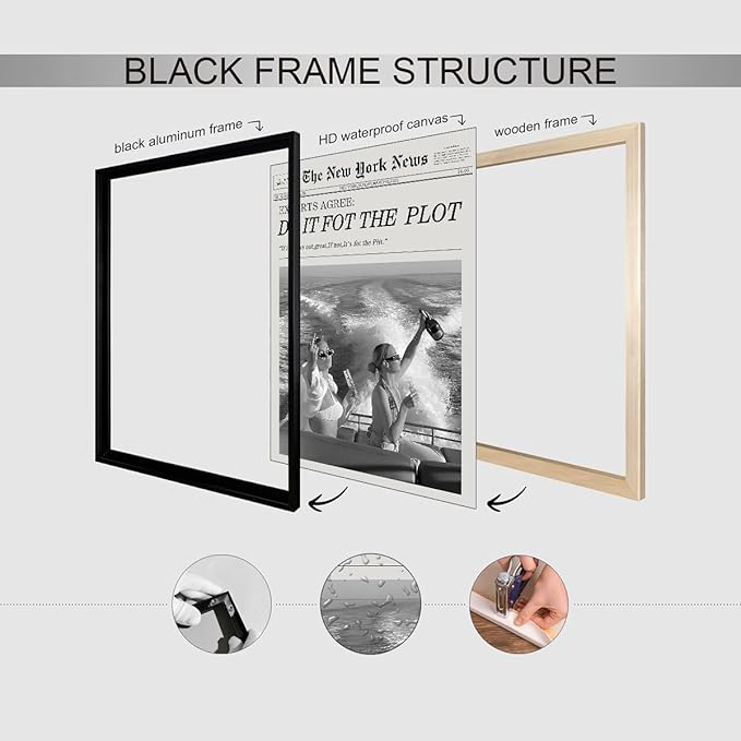 Black and White Fashion Hot Girl Poster Fun Do It For The Plot Newspaper Wall Art 12X16 inch Black Framed Retro Girly Canvas Prints for bar Cart Decor