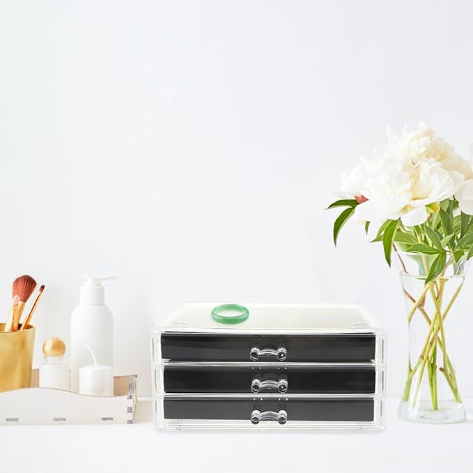 Acrylic Multi-layer Jewelry Storage Box with Black Makeup Organizer for Earrings Necklaces Rings Brooches Sturdy Compartment Display Case for Women Desktop Decor