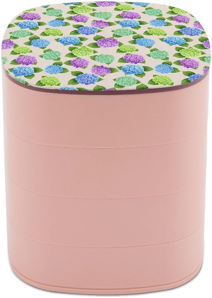 4-Layers Rotatable Jewelry Organizer Storage Box Watercolor Hydrangea Earring Organizer Box Jewelry Case with Mirror