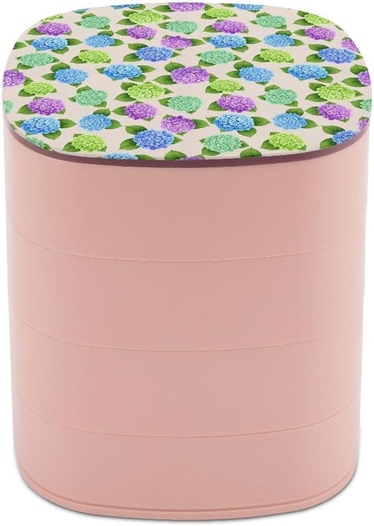 4-Layers Rotatable Jewelry Organizer Storage Box Watercolor Hydrangea Earring Organizer Box Jewelry Case with Mirror