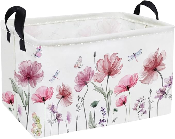 Essme Rectangular Flower Basket,Girls Baskets Empty with Handles,Cute Baskets for Kids Room Decor,Boys and Girls, Gift Basket,(Flowers)
