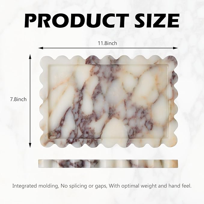 Luxury Natural Scalloped Marble Tray – 11.8 x 7.8-Inch Calacatta Viola Stone Vanity Tray, Elegant Catchall Organizer for Jewelry Perfume Keys, Unique Statement Tray for Bathroom Coffee Table & Dresser