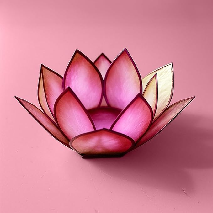 Om Gallery Capiz Shell Lotus Flower Decor Tealight Candle Holder for Serene Ambiance -Decorative Natural Shell Mini Candle Holders for Meditation, and Relaxation, Flamingo