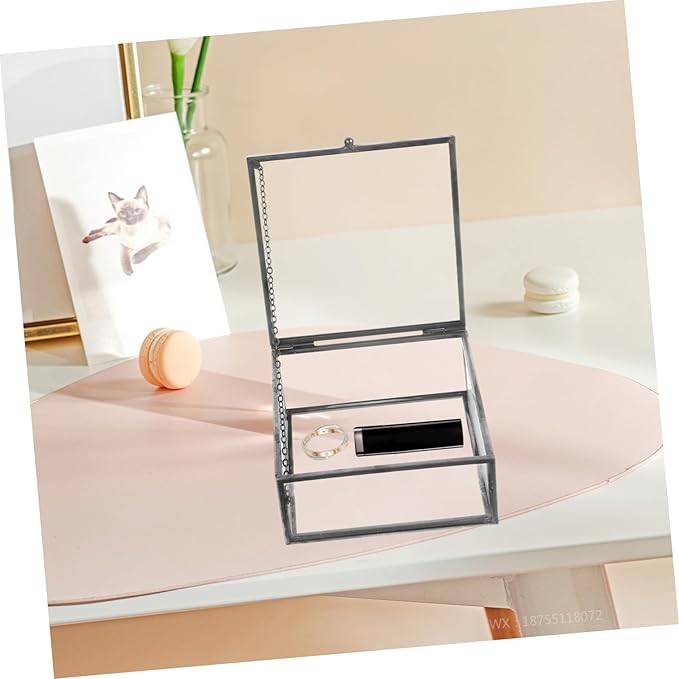 Levemolo Alloy Frame Glass Jewelry Storage Box Sealing Glass Case Lid for Women Decorative Ring Storage Cases Home Cosmetics Organizer