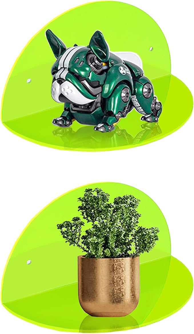 ROYALITA Small Acrylic Shelves Room Decor Floating Shelves (2-Pack, 8-inch Diameter) - Wall Mounted Display Stand for Plants, Toys, Makeup, and More - Ideal for Home and Office, Green